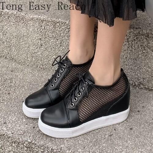 Platform Wedges White Sneakers Women Casual Shoes Girls Mesh Flower Breathable Sneakers Flat Shoes Woman Sneakers Large Size 45