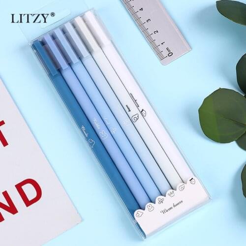 LITZY 6pcs/lot Cute Gel Pen Set 0.5mm Black Ink Kawaii Neutral Pens Black To School Writing Tools Office Stationery Supplies