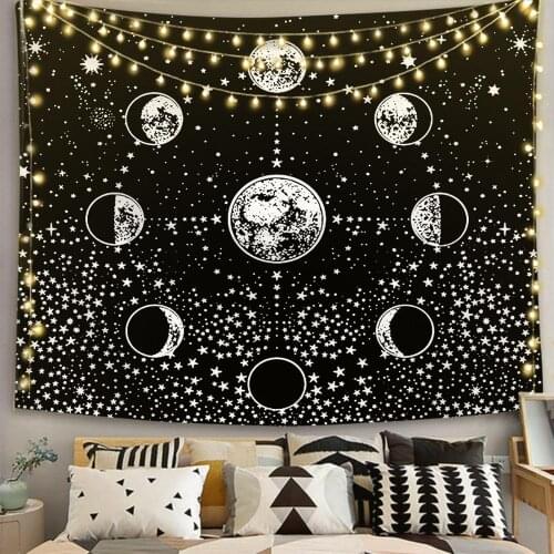 Sun Moon Tapestry Wall Hanging Stars Space Psychedelic Black and White Wall Tapestry Wall Tapestry for Bedroom Home Wall Decor