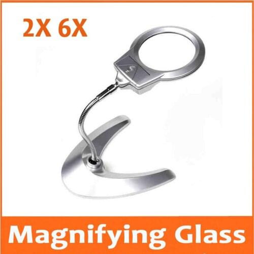 2x 6X Desk Type Mangifier Desk Lamp Magnifier Led HD Old Man Reading Electronic Maintenance Welding Tool Magnifying Glass
