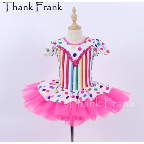 New Girls Colorful Ballet Dress Child Polka Dot Princess Tutu Dresses Adult Short Sleeve Ballerina Dance Costumes Rave Clothes