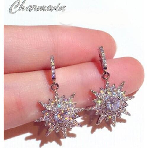New Fashion Korea Dangle Earrings For Women Earrings Super Flashing Rhinestones Sun Flower Drop Earrings Jewelry