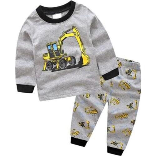Children Autumn Pajamas Clothing Set Boys Girls Cartoon Excavator Sleepwear Suit Kids Long-Sleeved+Pant Baby Clothes