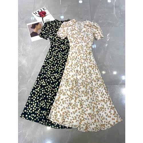 French v-neck floral dress, short-sleeved waist, thin printed skirt, female summer 2021 gentle temperament