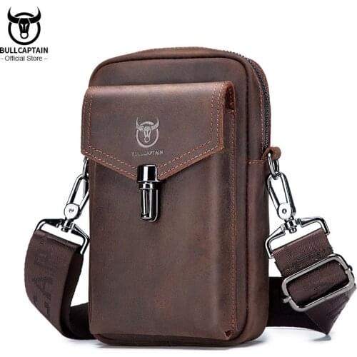 Top Layer Cowhide Leather Waist Bag Men Outdoor Fanny Pack Phone Key Cigarette Case Pouch Male Small Shoulder Crossbody Bum Bag