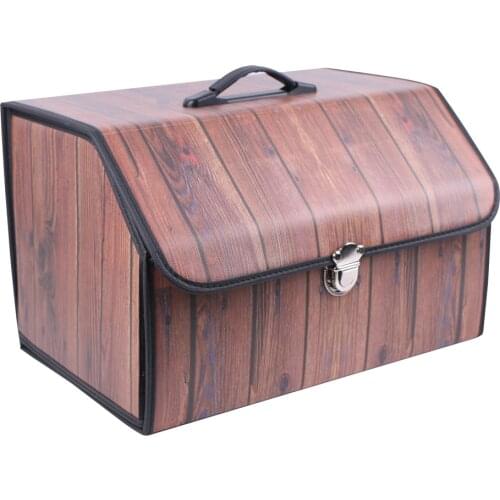 Wood Pattern Car Trunk Storage Box PU Leather Printing Car Organizer Box Folding Auto Storage Bag Creative Stowing Tidying