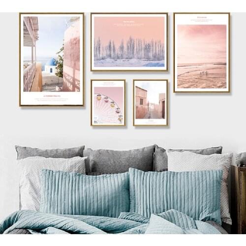 Modern Canvas Painting Wall Art Decoration Poster Print Landscape Painting Travel Picture Pink Wall Home Room Decoration Custom