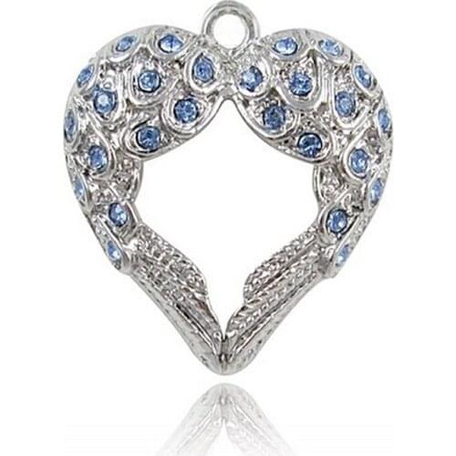 New Popular Metal Alloy Crystal Rhinestone Angel Guardian Wing Charm Pendants For Necklace Making DIY