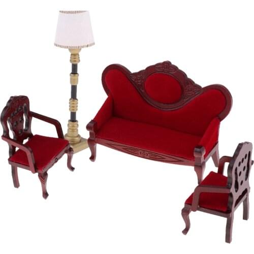 Vintage 1/12 Dollhouse Furniture Sofa Couch Chair & Floor Lamp Light Decor