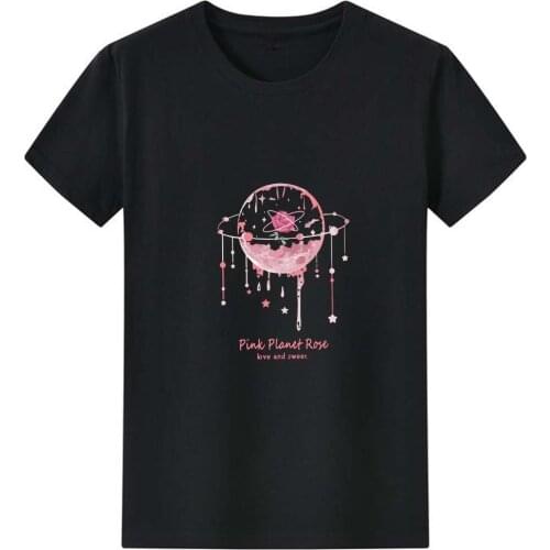Pink Planet Rose T-shirt Woman Love and Sweet Print Tshirt for Women Simple Versatile T Shirt Women Cotton Short Sleeve Top