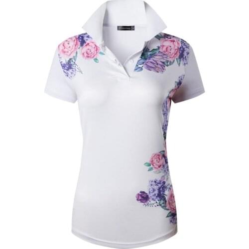 Jeansian Fashion Style Womens Casual Short Sleeve T-Shirt Tee Print Polo Shirt Tshirt Golf Polos Tennis Badminton SWT317 White