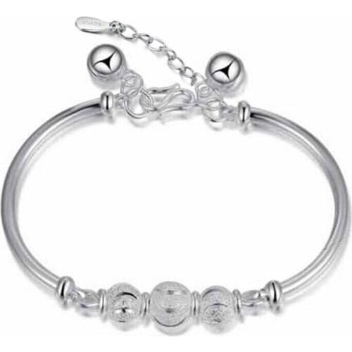ANENJERY 925 Sterling Silver Good Luck Transfer Beads Bells Bracelets & Bangles For Women Valentines Day present S-B23