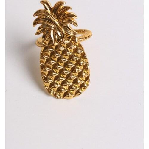 12pcs Metal plated large silver pineapple meal button, pineapple napkin ring, tropical fruit napkin ring