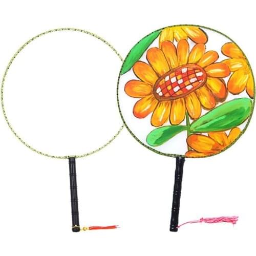 20 pcs/lot Silk-Cloth Fan 21cm Blank Tuan Fan Childrens Diy Painting Fan Silk Cloth Fan plastic Hand handle Round Fan