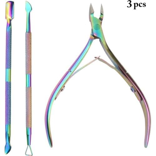 3PCS Cuticle Remover Kit Stainless Steel Cuticle Trimmer Nail Cleaner Tool Nipper Scissor Nail Art Clipper Care Cleaning Tool