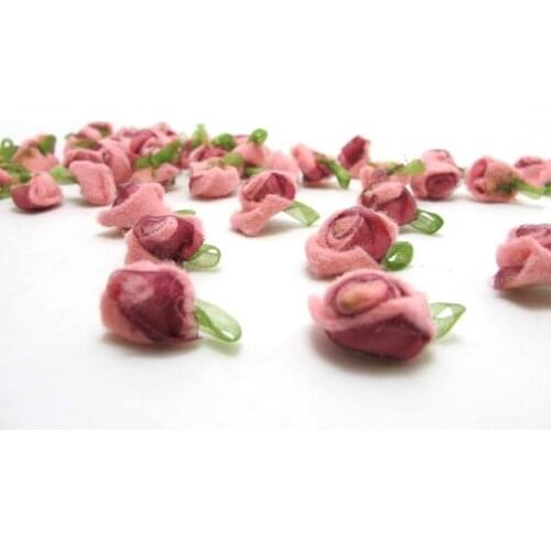 5 Pieces 35mm Red Velvet Rose Flower Applique with Leaf Loop|Floral Decor Embellishment|Doll Supplies|Hair Accessories Making