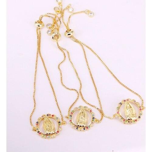 6PCS, Rainbow Colorful Zirconia Jewelry Fashion Crystal CZ Micro Pave Jesus Connector Bracelets Jewelry Gifts