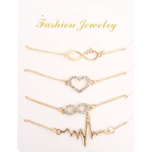 Charming Luxury Crystal Hollow Heart Bracelet Romantic Gold Color Hand Chain Elegant Womens Jewelry Bride Wedding Gifts 4pc/Set