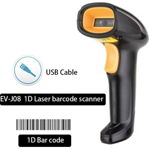 EVAWGIB EV-J08 Cheapest Laser 1D barcode scanner High cost-effective supermarket scan code gun Wired goods barcode scanner