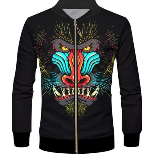 IFPD EU Size Mens Casual Long Sleeve Orangutan 3D Zipper Jacket Streetwear Fitness Sweatshirt Fashion Long Sleeve Coa Plus Size