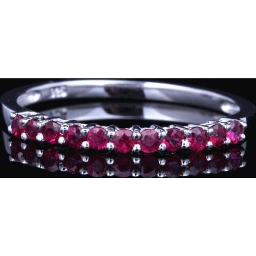 Solid 10k White Gold Round 0.4ct 100% Genuine Ruby Ring Band Half Eternity Women Jewelry Engagement Wedding Gemstone Ring