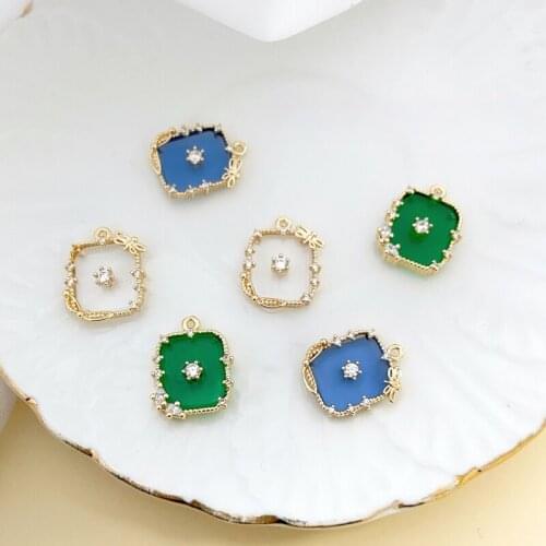 Copper-plated real gold pendant with diamonds DIY high-end earrings material necklace accessories emerald square pendant