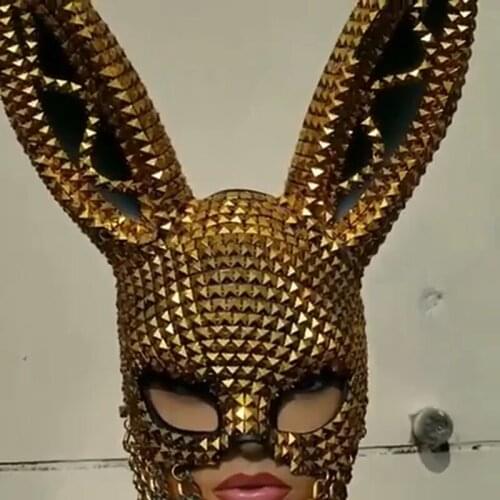 Nightclub bar GOGO men women DJ collar dance stage show Cosplay Masks Rivet bunny mask