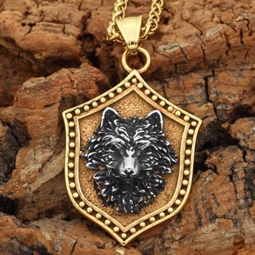 Men Nordic Viking Stainless steel Wolf Geri Freki Necklace with Valknut gift bag