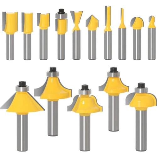 15pcs 1/4" 8mm Shank Router Bit Set Trimming Straight Trimming Milling Cutter for Wood Bits Tungsten Carbide Cutting Woodworking