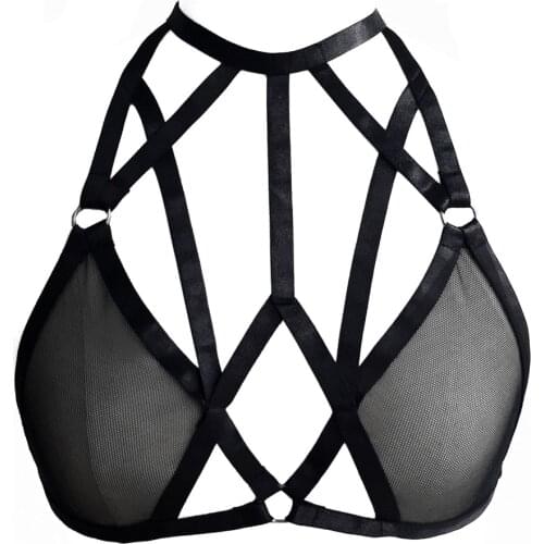 HANAERNES 2020 new hot sale ladies punk gothic full-cover breathable mesh suspenders underwear garter hollow top with strap bra