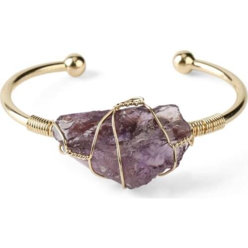 New Fashion 6pcs/Lot Natural Stone Bangles for Women Open crystal bracelet with large irregular crystal winding bracelet