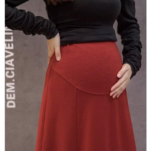 Autumn Winter High Waist Women Maternity Skirts Adjustable Belly Clothes for Pregnant Women Side Splits Pregnancy A Line Skirts