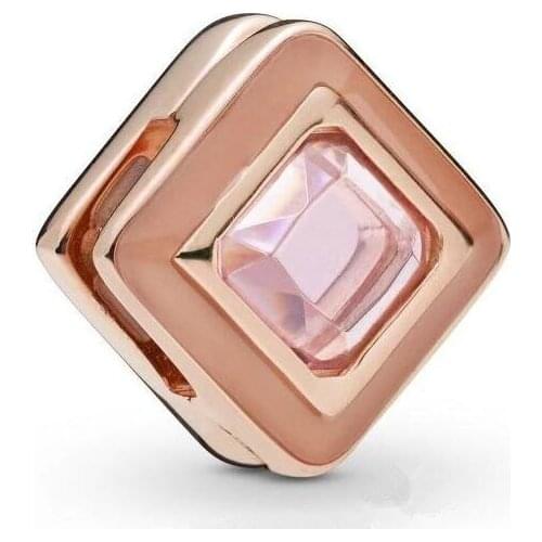 Genuine 925 Sterling Silver Bead Charm Rose Gold Reflexions Sparkling Pink Square Clip Fit Pan Bracelet & Bangle Jewelry