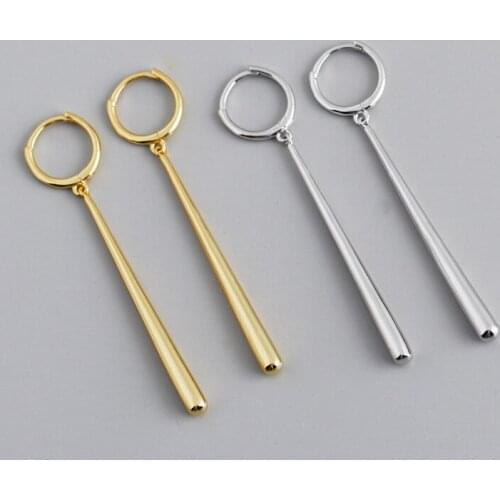 Real 925 Sterling Silver Stick Hoop Huggies Earrings For Fashion Women Party Fine Jewelry Hiphop Minimalist Accessories