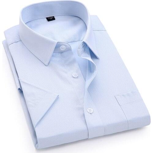 Mens Casual Dress Short Sleeved Shirt Twill White Blue Pink Black Male Regular Fit Shirt Men Social Shirts 4XL 5XL 6XL 7XL 8XL