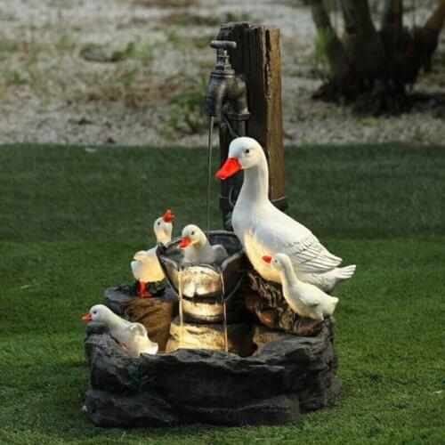 Animal Squirrel Duck Garden Statue with Solar Lights Waterfall Fountain Resin Figurine Ornament Outdoor Decorations