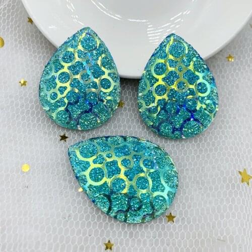 DIY Resin Sew On Rhinestone For Native Bead Work Tiger stripesCrystal AB Fish Scale Resin Gems Cabochon 2 Holes18 Pieces/lot