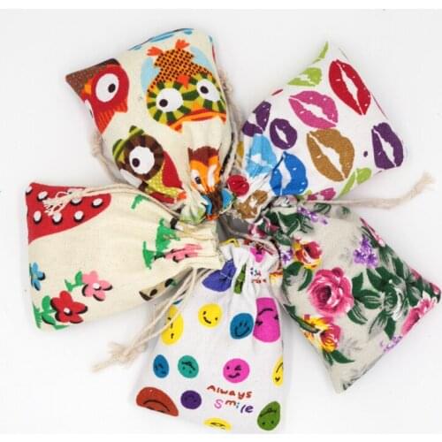 Colorful Red/Pink Flower Printed Drawstring Bags 10pcs/lot 10x14cm for Jewelry Necklace Bracelet Packaging Pouches Wholesale