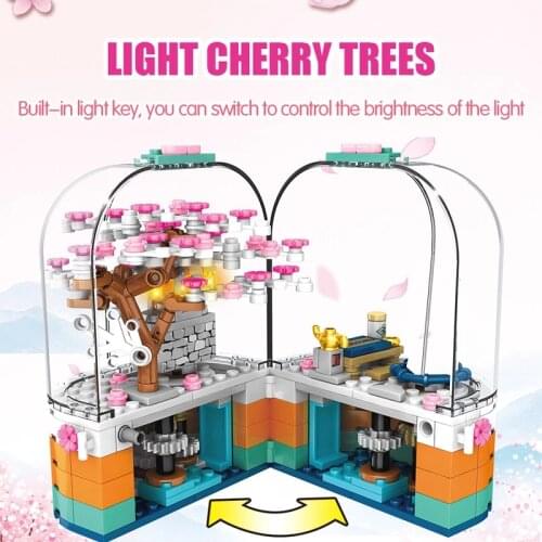 Led cherry blossom tree rotate box city girl friends bricks Creative xmas santa claus Block christmas decorations for home table