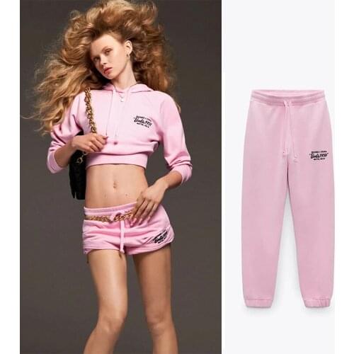 TRAF Spring Printed Jogging Pants Za 2021 Womens Pants Summer Pink Trouser Suits Fashion Pockets Woman Casual y2k Pencil Pants