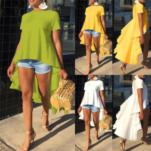 Womens Casual Loose Short Sleeve Tunic Top Long Tail T-Shirt Plus Size