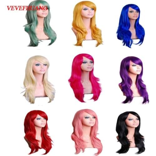 VEVEFHUANG 70Cm Long Staight Cosplay Wig Heat Resistant Synthetic Hair Anime Party wigs 23 color Colourful