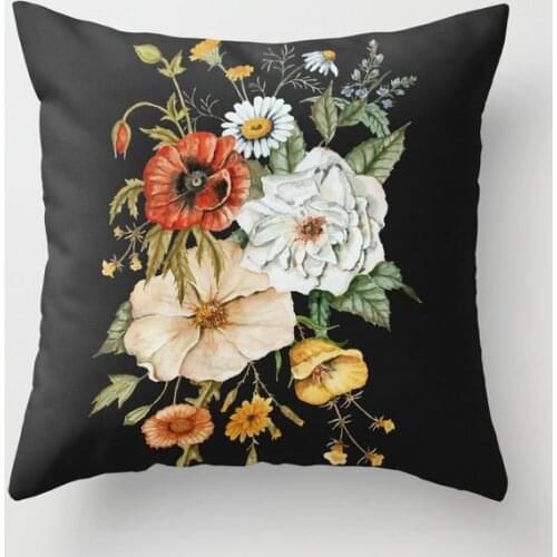 Wildflower Bouquet on Charcoal Decorative Pillowcases Cotton Linen Throw Pillow Case Home Sofa Decor Pillowcase