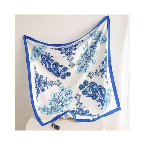 90*90cm Luxury Women Silk Scarfs Flower Painting Square Scarves Spring Summer Shawls for Ladies Shawls Headscarf 2021