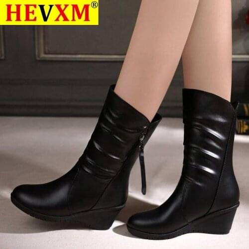 Winter Warm Fur Boots Womens Boots High Heels Side Zipper Female Shoes Black Woman Boots Shoes Wedge Boots Shose Women