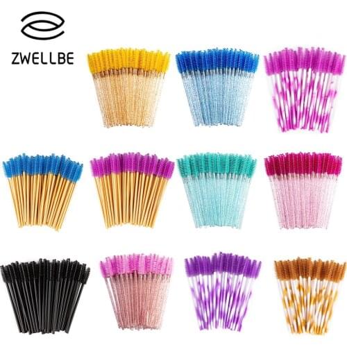 Zwellbe 100 Pcs/Pack New Good Quality Disposable Eyelash Eye Lash Makeup Brush Mini Mascara Wands Brush Eyelash Extension Tool