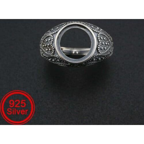 1Pcs 10MM Round Ring Settings Adjustable for Cabochon Stone Antiqued Style Solid 925 Sterling Silver DIY Bezel Tray 1213064