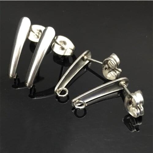 10pcs 15x3mm Stainless Steel Silver Color Rectangle Bar Post Earrings Components with hole for Dangle Earring Making