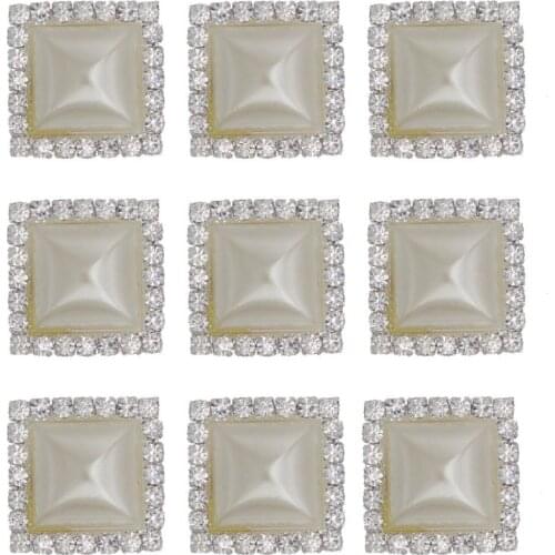19mm Square Pearl Rhinestone Button Flatback Rhinestone Buttons for Clothing DIY Hair Bows Gem Botones Shiny Wedding Accessories