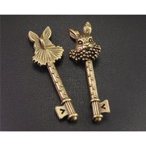 2pcs Easter bronze rabbit key Charm Pendant DIY Necklace Jewellry Findings 51x16mm A1977